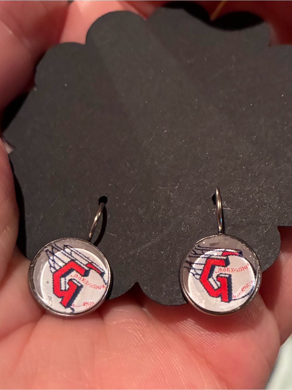 Cleveland Guardians Red & White Baseball Logo Drop Earrings 12 mm